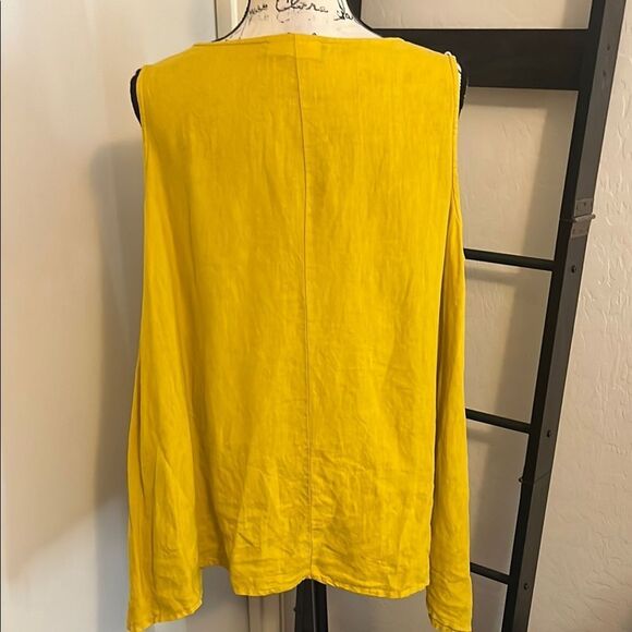 SOLD Bryn Walker Yellow Sleeveless Linen Pullover Top Boho Coastal Minimalist - Picture 4 of 9